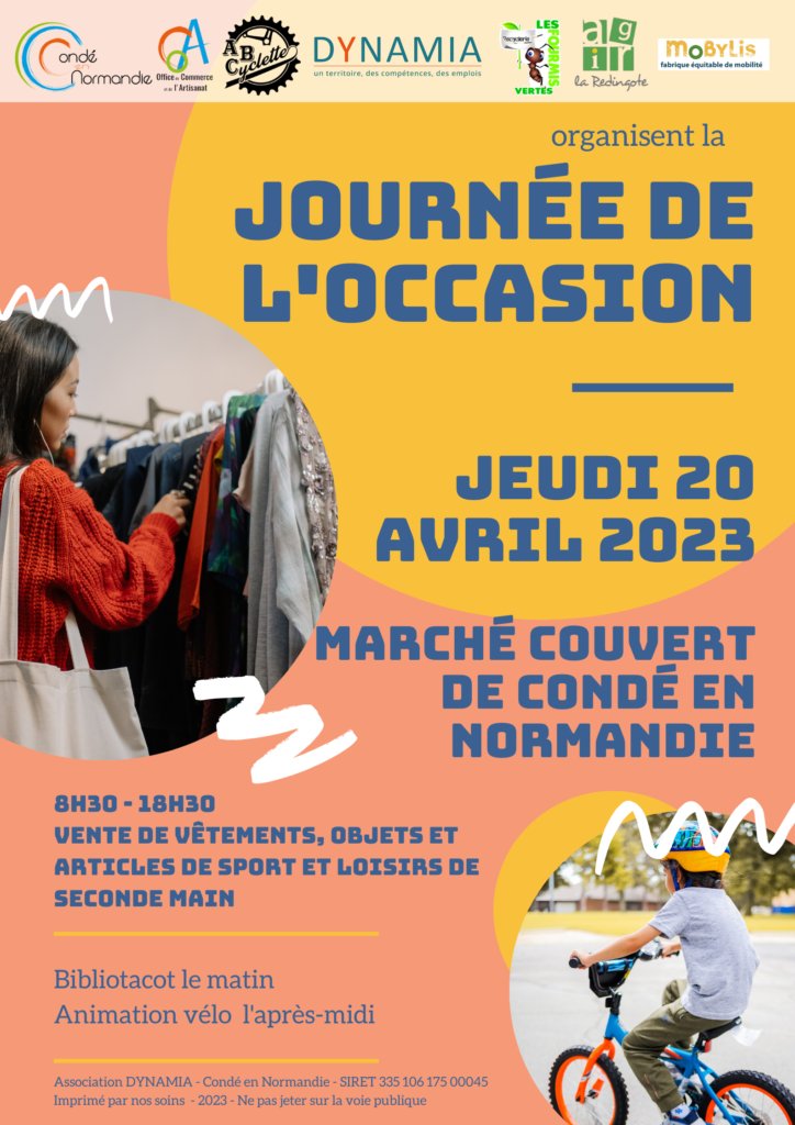 affiche journée de l'occasion 20 avril 2023 Marché Couvert de Condé en normandie