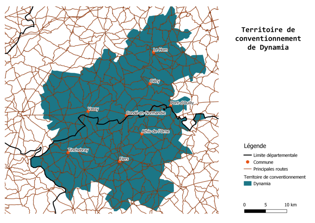 Le territoire d'intervention et de conventionnement de Dynamia